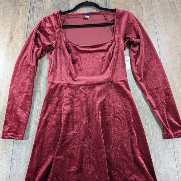 Old Navy Dress Womens Small Red Velour Square Neck Long Sleeve Y2K BOHO NWT - Picture 1 of 12
